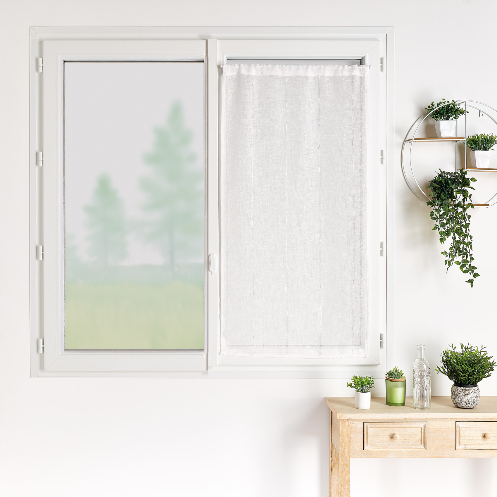 Petit rideau  de fenêtre fines rayures blanches - Blanc