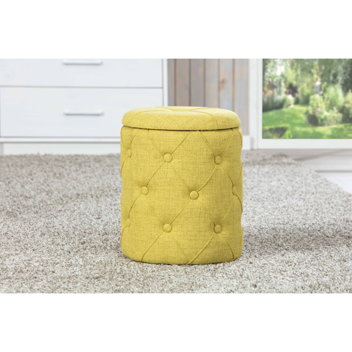 Pouf contenitore in tessuto imbottito giallo, 34 x 40 x 34, Giallo
