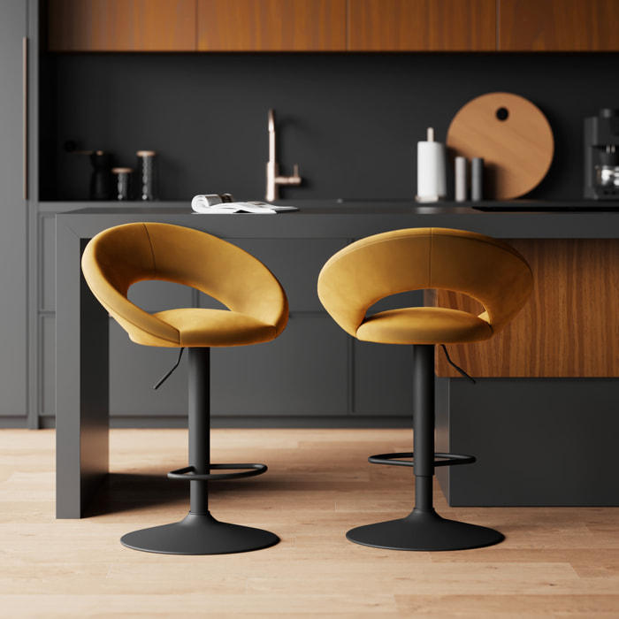 Lot de 2 chaises de bar en velours jaune curry 61/76,5 cm - Cloclo