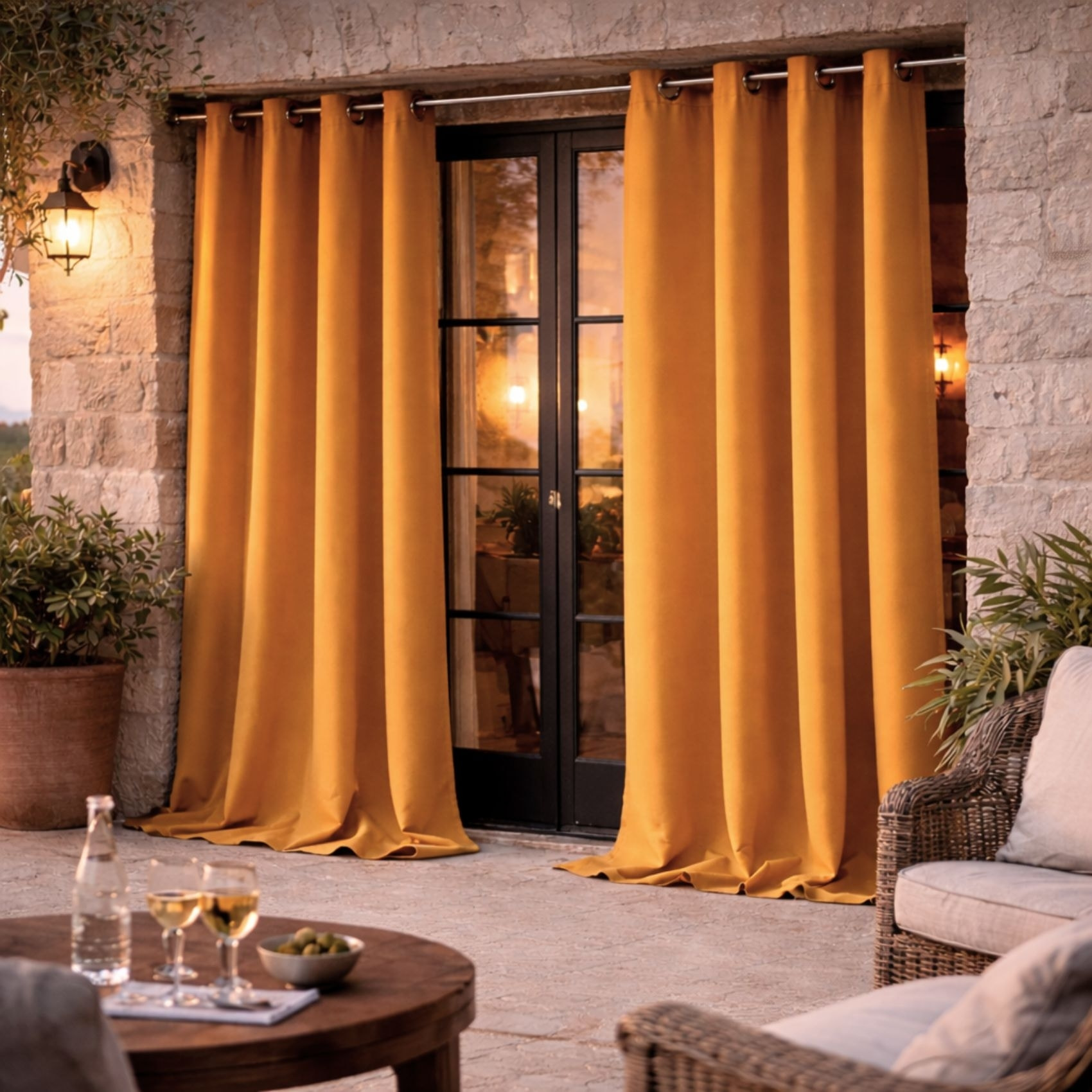 Rideau d'extérieur en tissu déperlant - Jaune moutarde