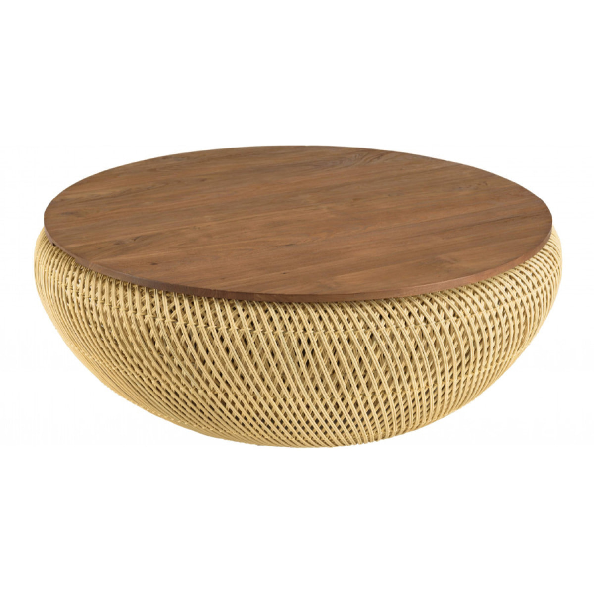 ALIDA - Table basse ronde 100x100cm en rotin beige plateau amovible