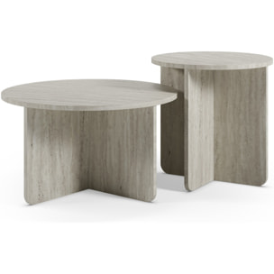 Set de 2 tables basses rondes décor travertin - MINA