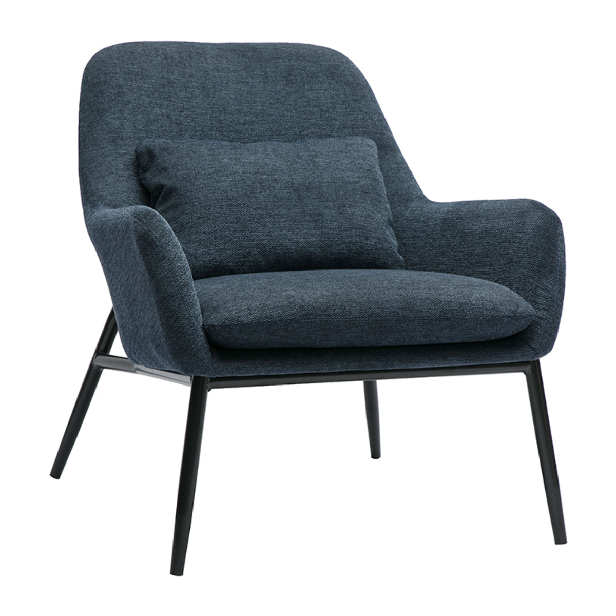 Fauteuil design en tissu effet velours texturé bleu foncé et métal noir MAXINE