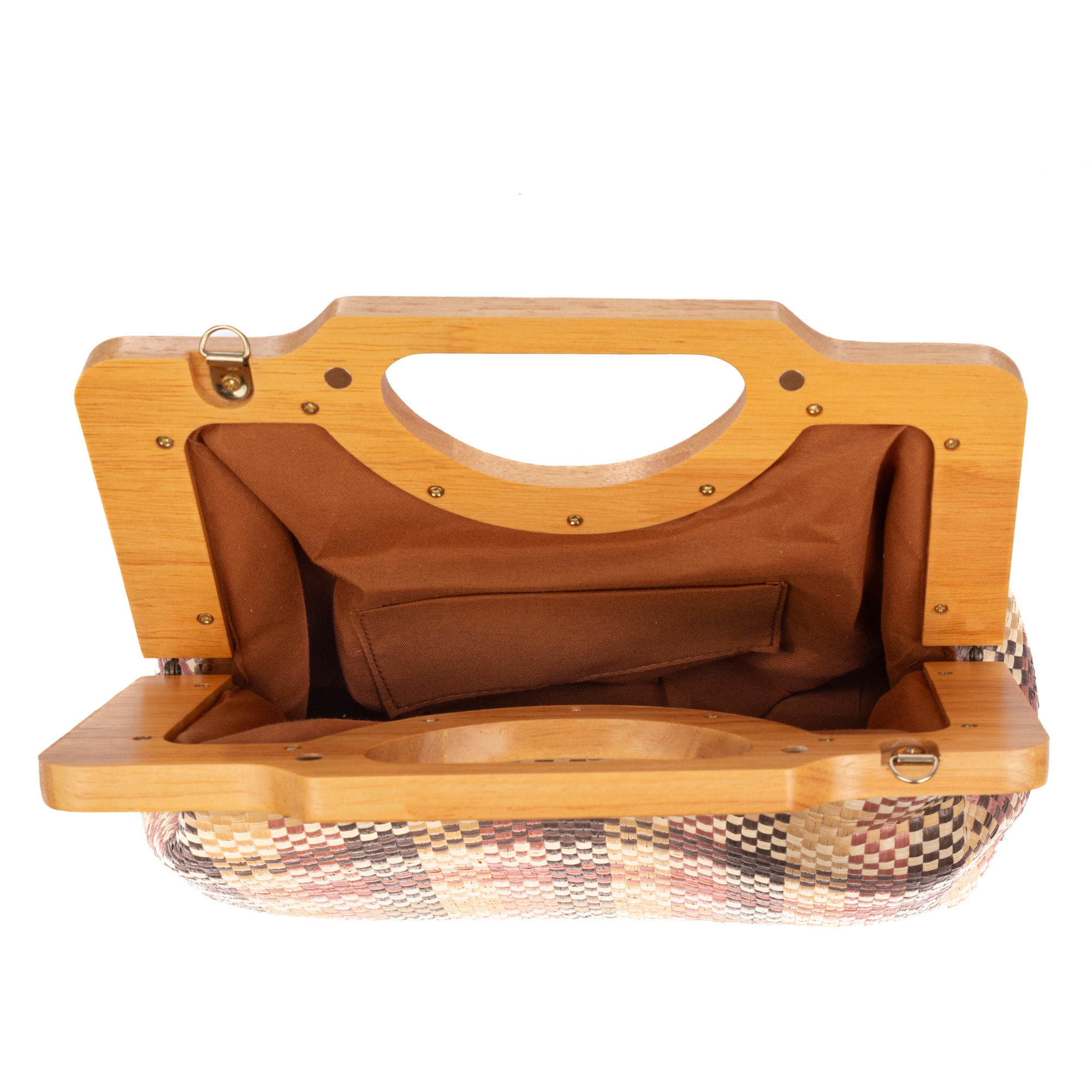 Bogna Bolso de mano Mujer. Fabricado en madera natural y rafia sintética entrelazada.