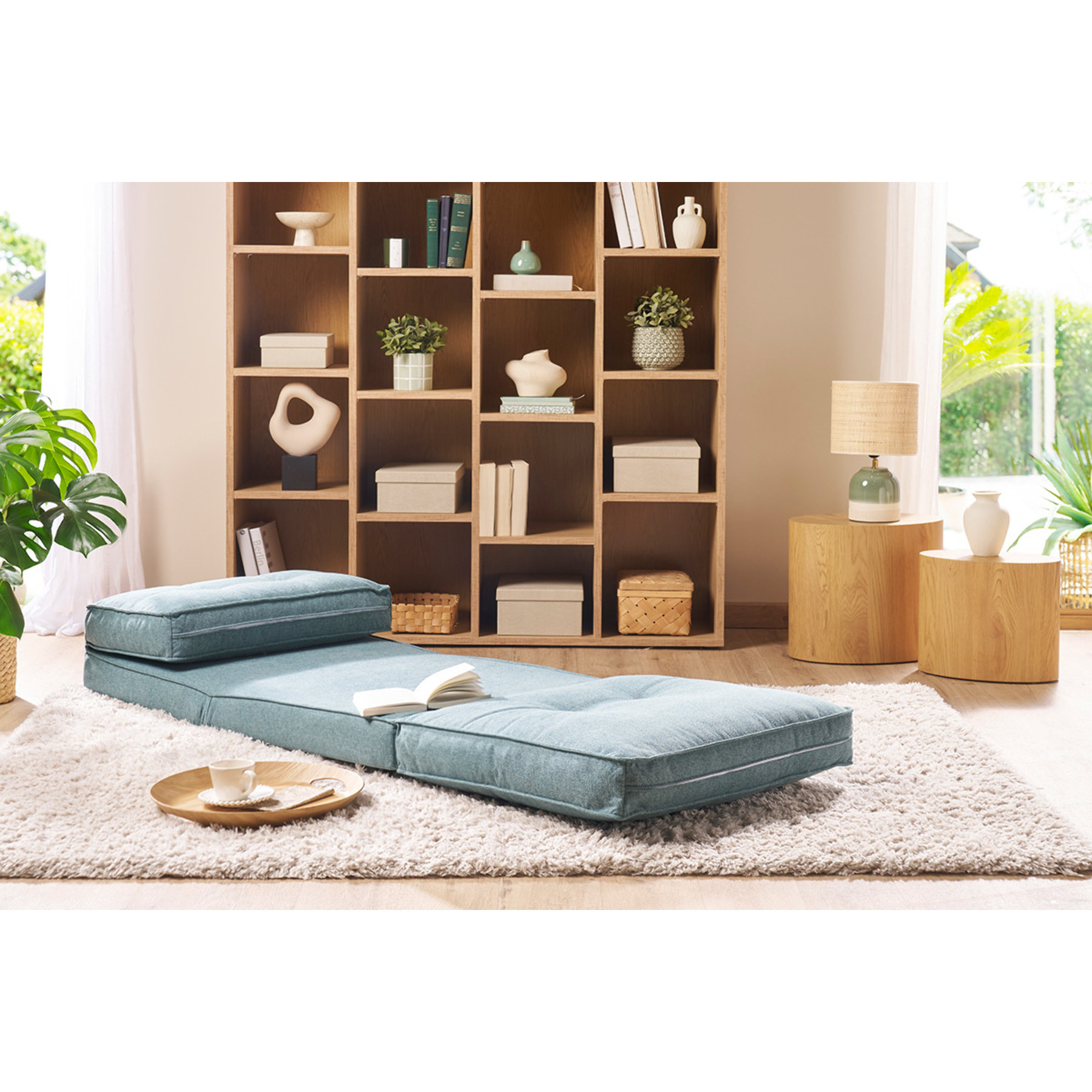 Chauffeuse 1 place convertible en tissu vert de gris SALLY