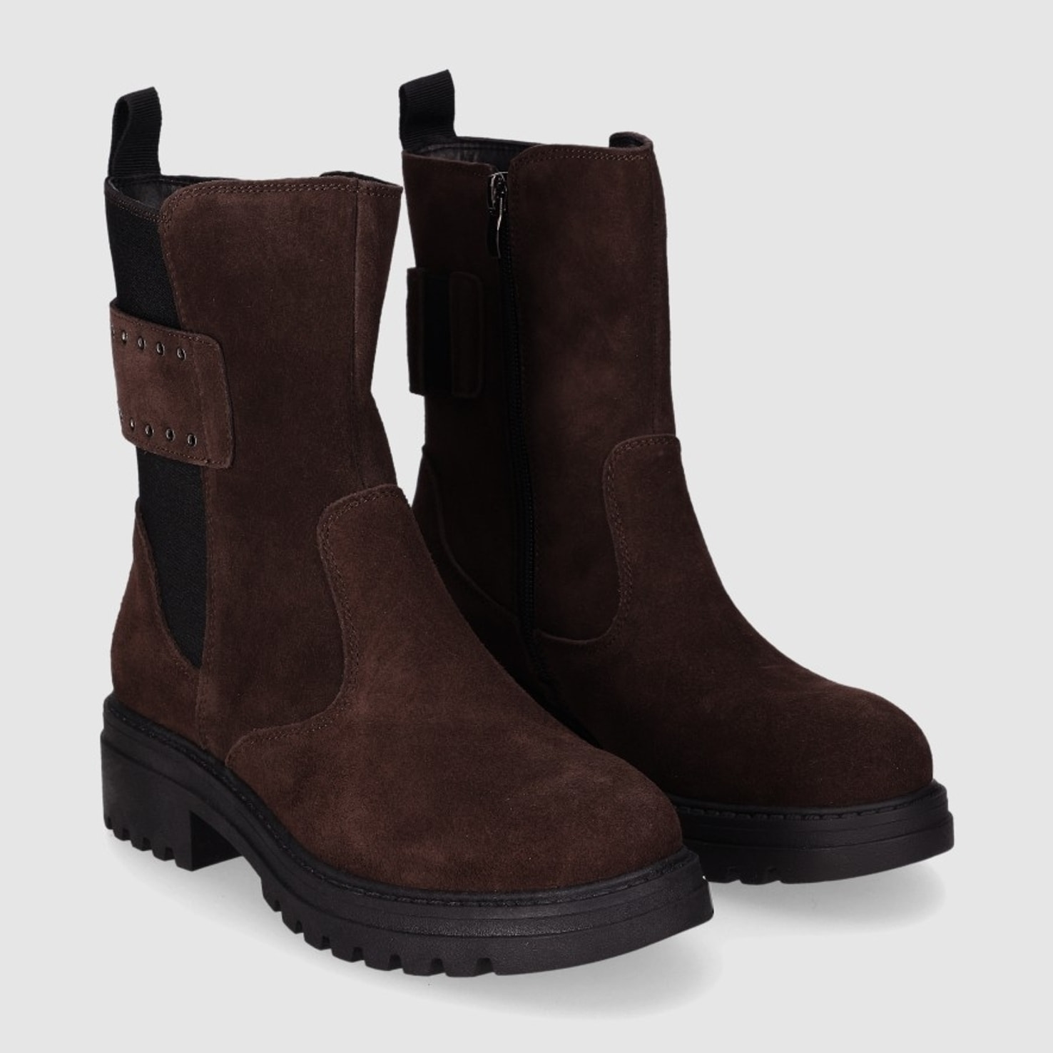 Botines de Serraje - Marron - Tacón: 3 cm