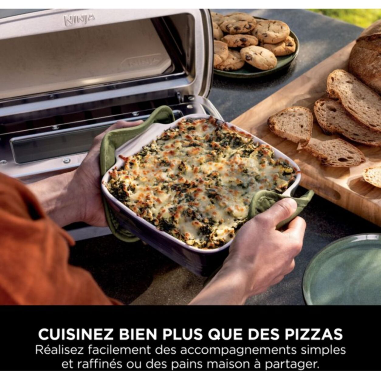 Four à pizza électrique NINJA MO201EU inox noir pizza 30 cm, fonction air fryer, thermostat digital