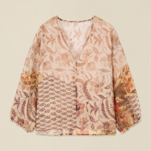 Oltre - Blusa fantasia misto lyocell - Beige