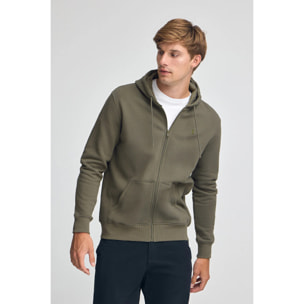Sudadera verde militar con capucha y cremallera completa con logo Rigby Go