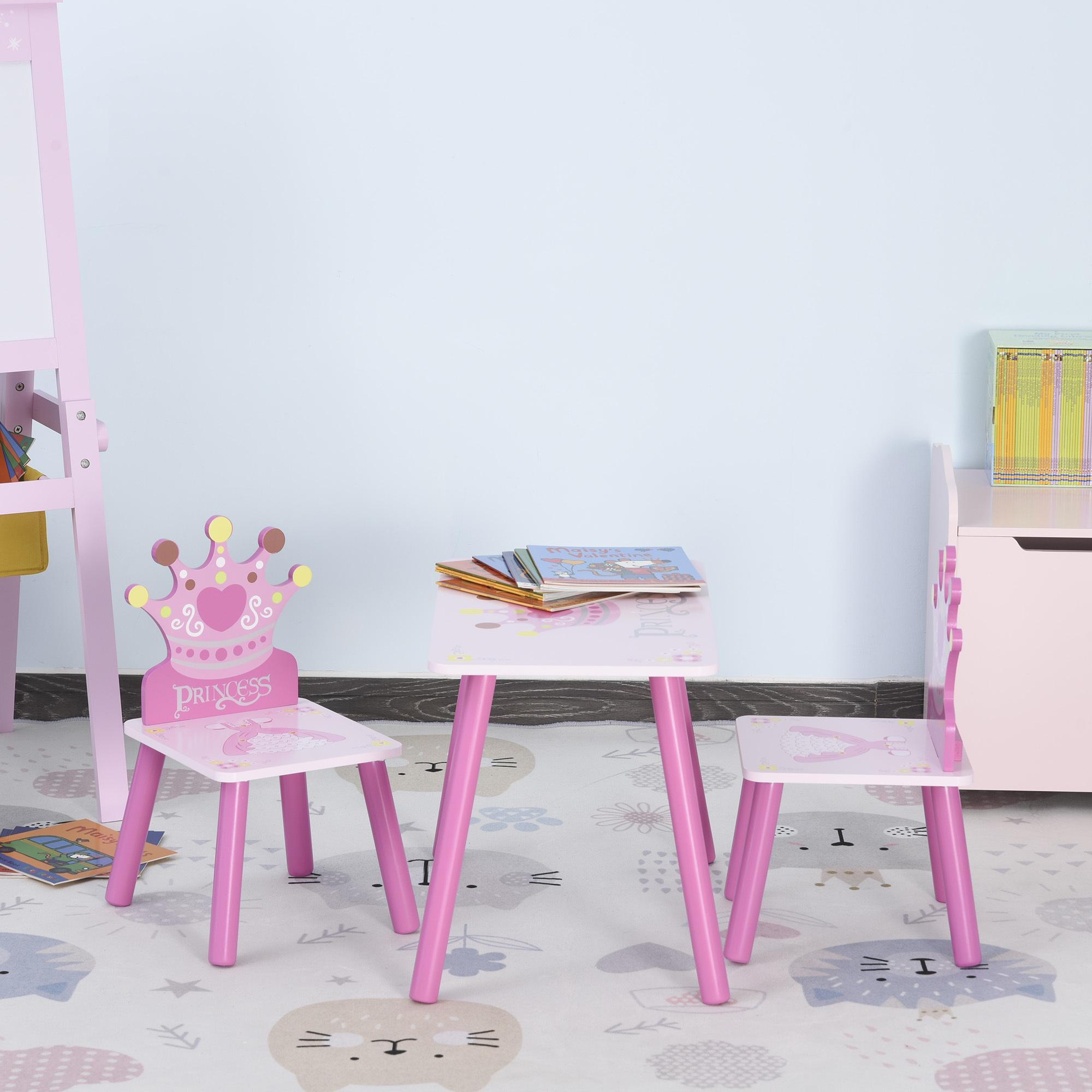 Juego de Mesa y 2 Sillas Infantiles de Madera Set de Mesa 55x34x42 cm Sillas 28x26x50 cm para Niños + 3 Años para Dormitorio Color Rosa