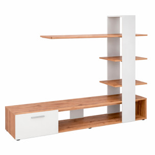 Parete Attrezzata Soggiorno Mobile Tv Ripiani Mensola Moderno Living Arredo Contemporaneo Contenitore Vani Salvaspazio 190x152x35 Cm Rovere E Bianco