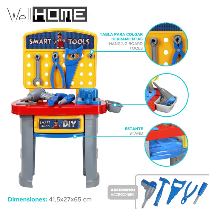 Well home juguete de juego de banco de herramientas 41,5x27x65cm