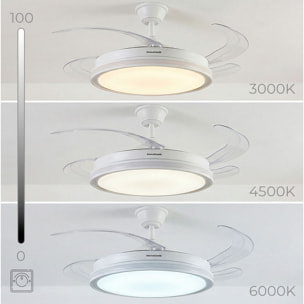 Ventilatore da soffitto con luce LED RGB, 4 pale retrattili e telecomando InnovaGoods