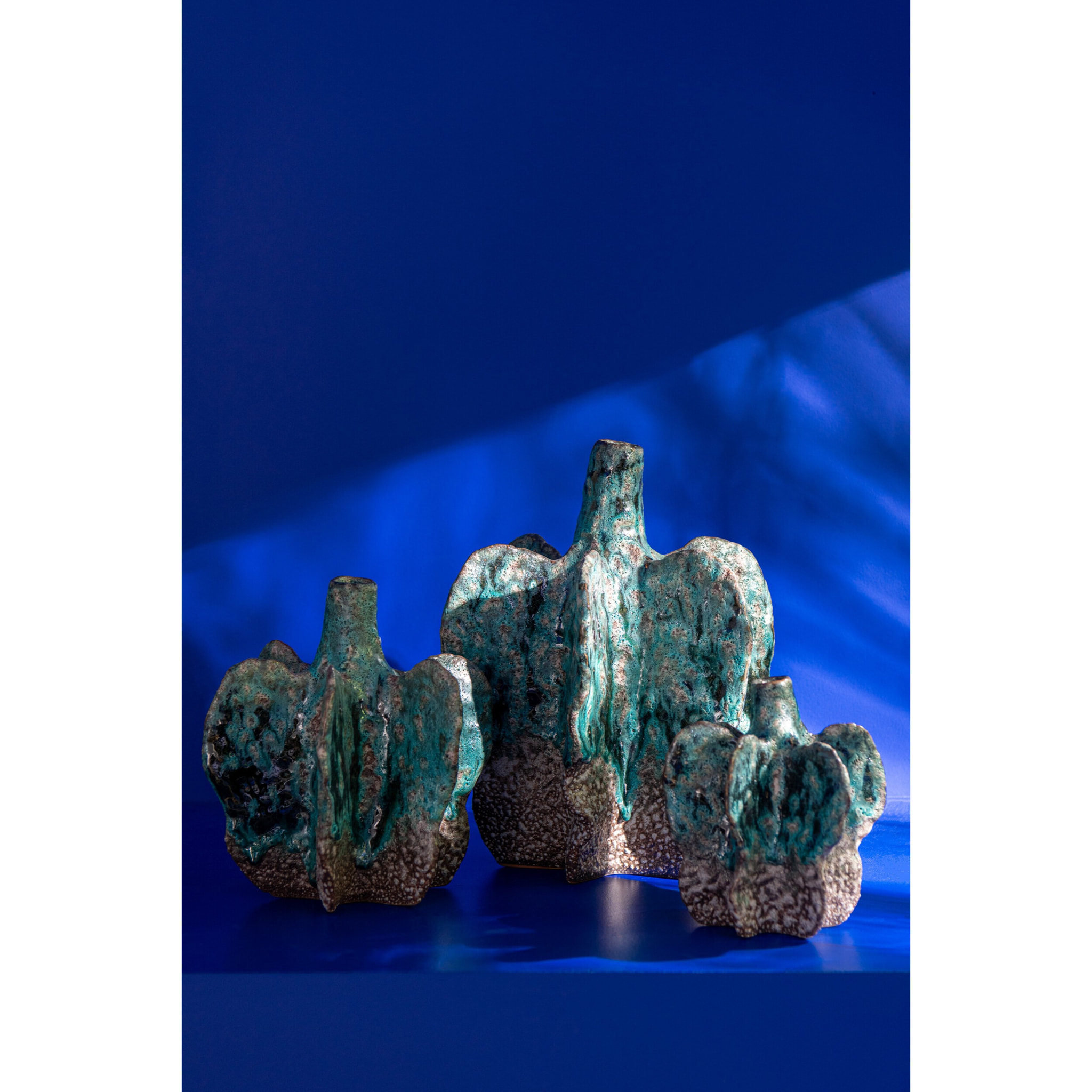 J-Line vase Naga - céramique - azur/brun - medium - Ø 18 cm