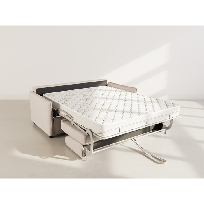 Adele - Canapé 3 places convertible express couchage quotidien 140 cm matelas 14 cm en tissu texturé - Beige