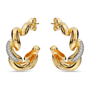 Orecchini Maglia San Marco in Argento 925 placcato Oro Giallo 18Kt con Pavé di Cubic Zirconia