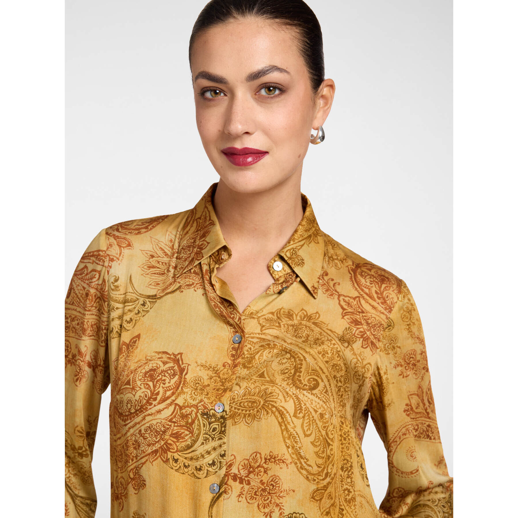 Elena Mirò - Camicia in raso con stampa paisley - Oro