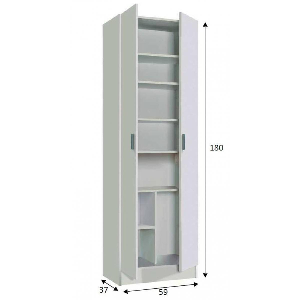 Armadio multiuso Portsmouth, Mobile ausiliario a 2 ante, Guardaroba portascarpe moderno, Scarpiera verticale, cm 59x37h180, Bianco