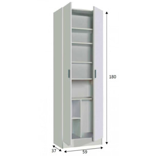 Armadio multiuso Portsmouth, Mobile ausiliario a 2 ante, Guardaroba portascarpe moderno, Scarpiera verticale, cm 59x37h180, Bianco