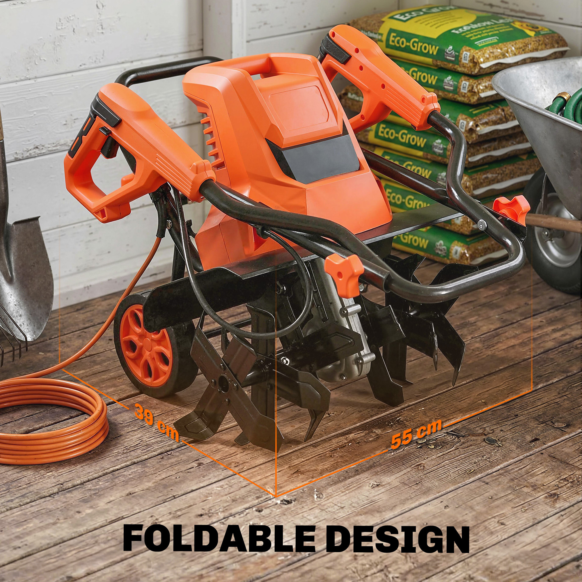 Motobineuse électrique 1500W 40cm 6 fraises acier orange