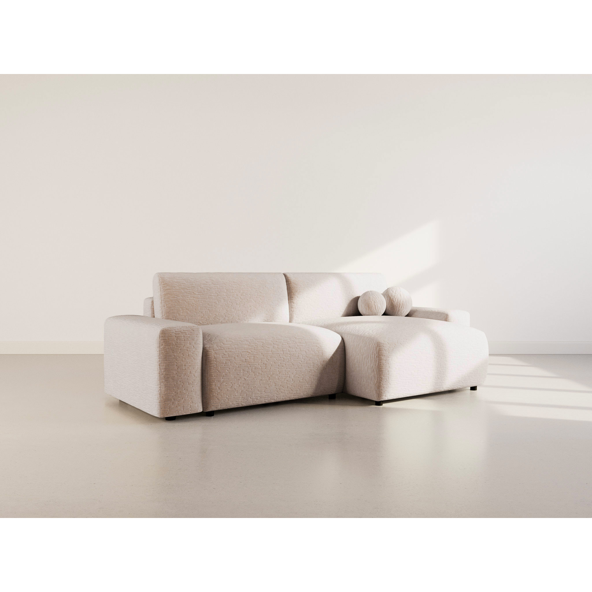 Constance - Canapé d'angle réversible 4 places convertible avec coffre en velours gaufré - Beige