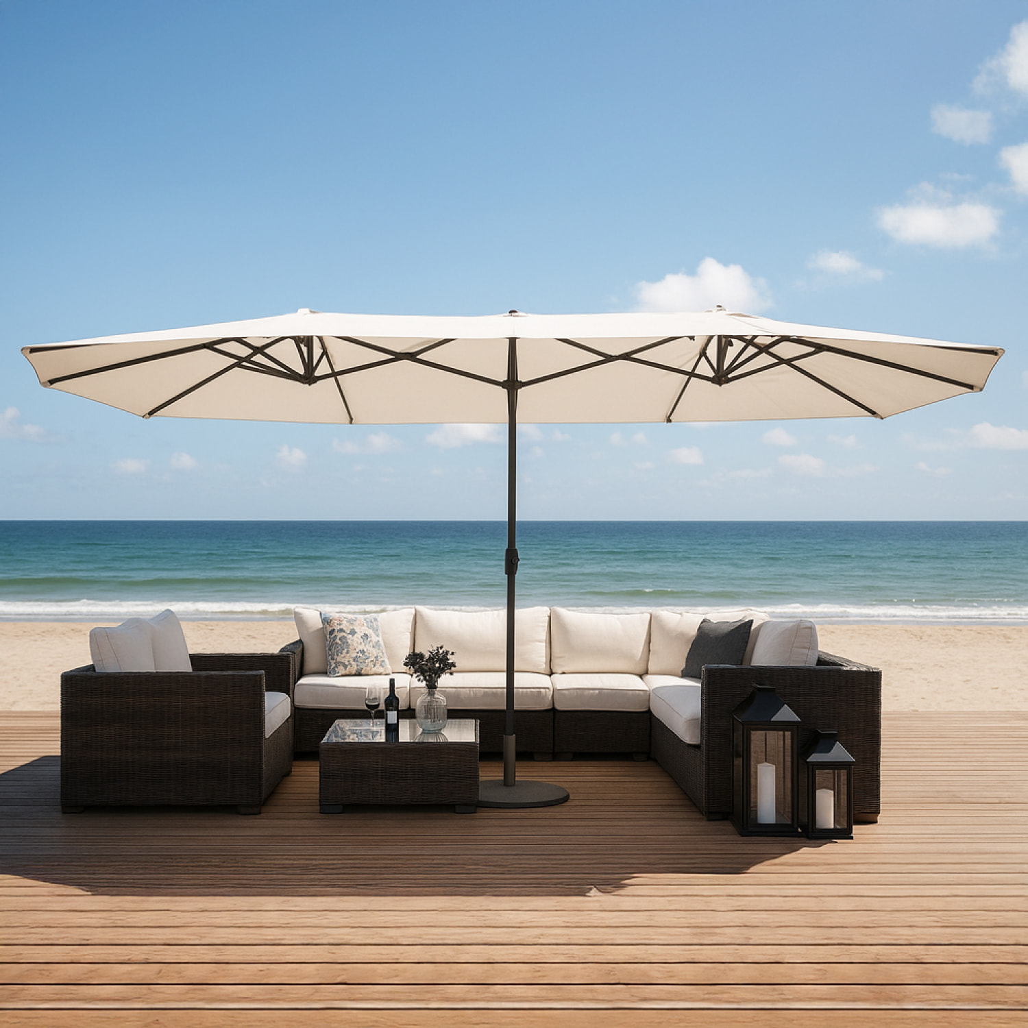 Parasol double 2,7 x 4,6 m écru CABIATE