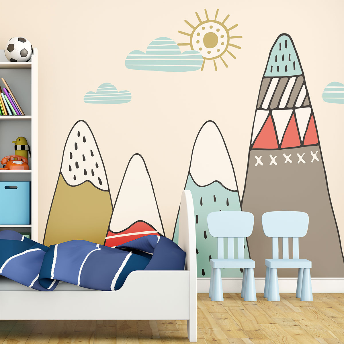 Stickers muraux enfants - Décoration chambre bébé - Autocollant Sticker mural géant enfant montagnes scandinaves IVKA