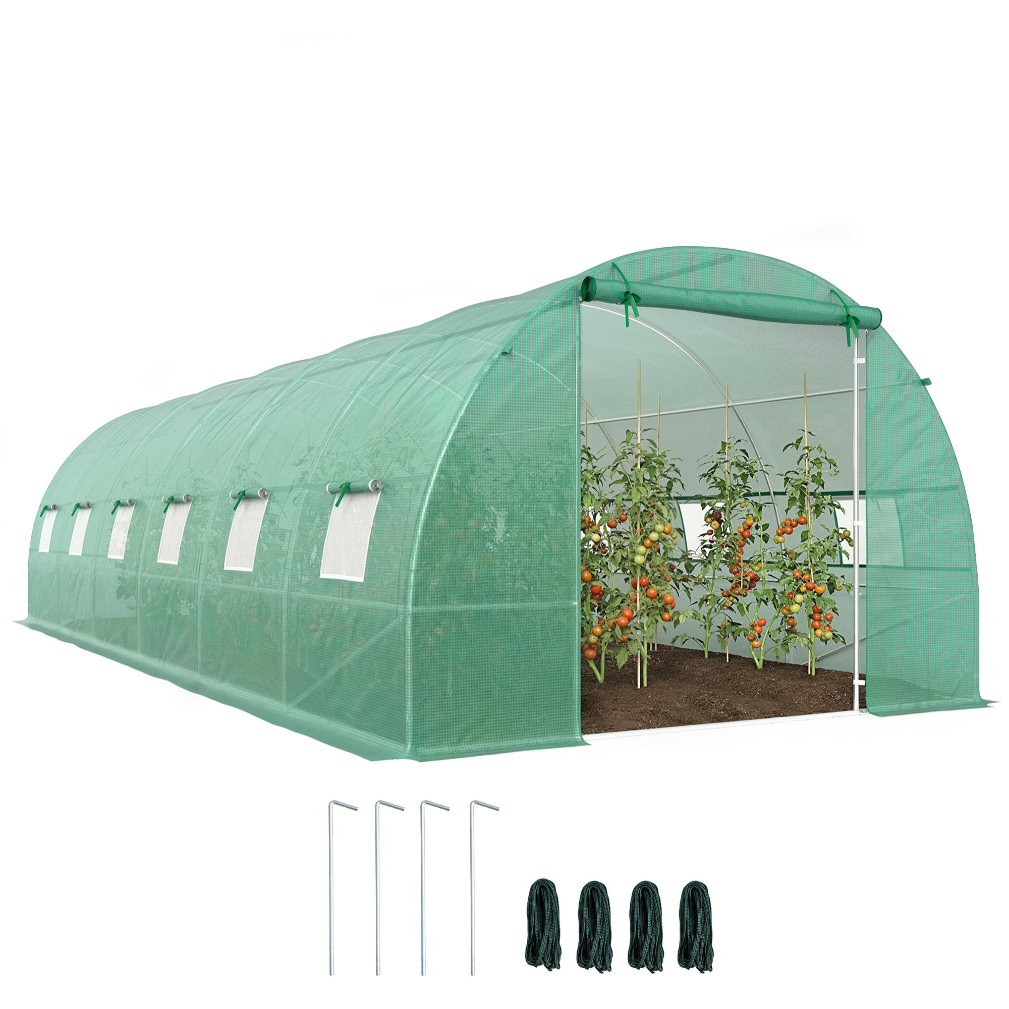 Invernadero de Exterior Invernadero de Túnel 8x3x2 m Invernadero de Jardín con 12 Ventanas y Puerta Enrollable para Cultivo Plantas Tomates Verduras Acero y PE 140 g/m² Verde