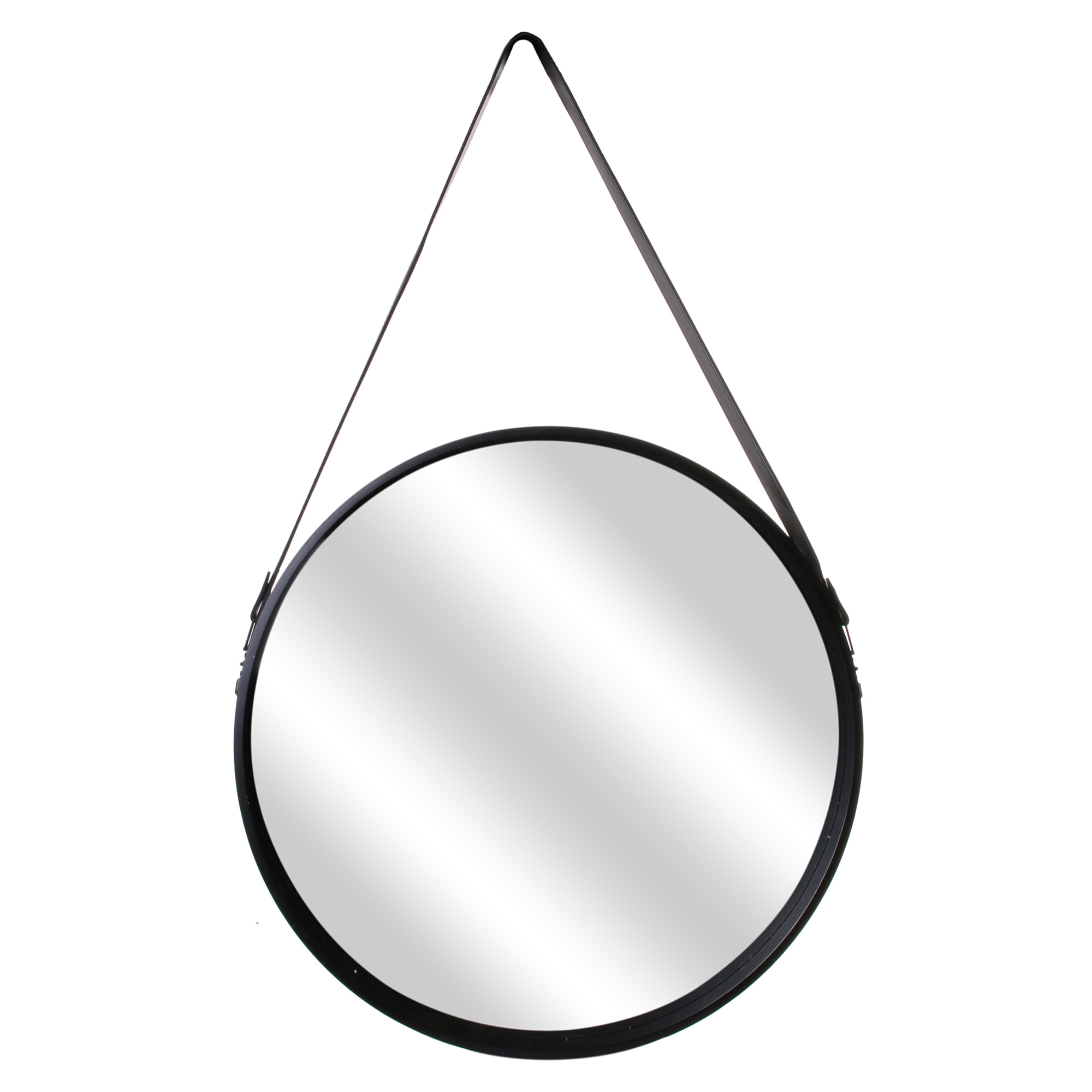 Miroir Rond Avec Anse Pu Noir 50cm