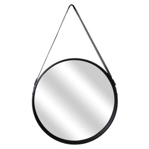 Miroir Rond Avec Anse Pu Noir 50cm