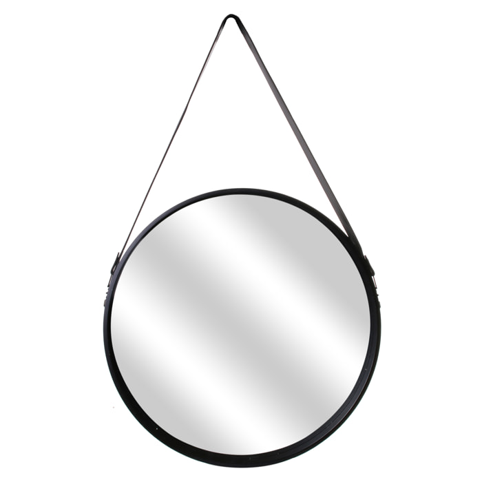 Miroir Rond Avec Anse Pu Noir 50cm