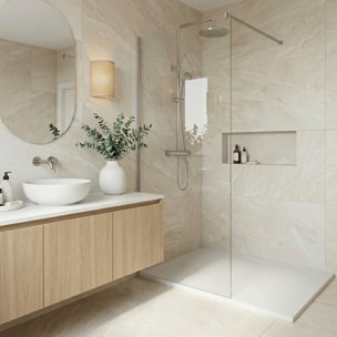 PixL 140x80 cm receveur de douche rectangulaire à poser en résine composite avec surface effet pierre, blanc (CERAPX14080W)