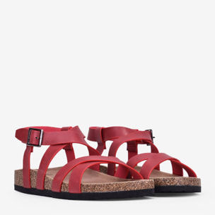 Sandalias planas rojas con suela de corcho