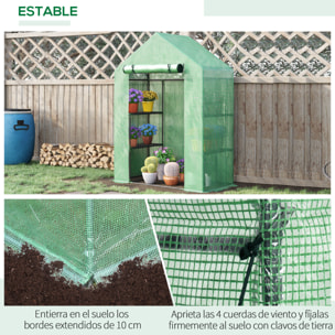 Invernadero de Jardín 141x72x191 cm Vivero Casero con 4 Estantes Puerta Enrollable Cubierta de PE 140g/m² y Marco de Acero para Cultivos Plantas Macetas Flores Verde