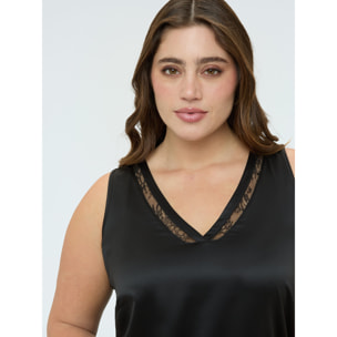 Fiorella Rubino - Top con escote en V y detalle de encaje - Negro