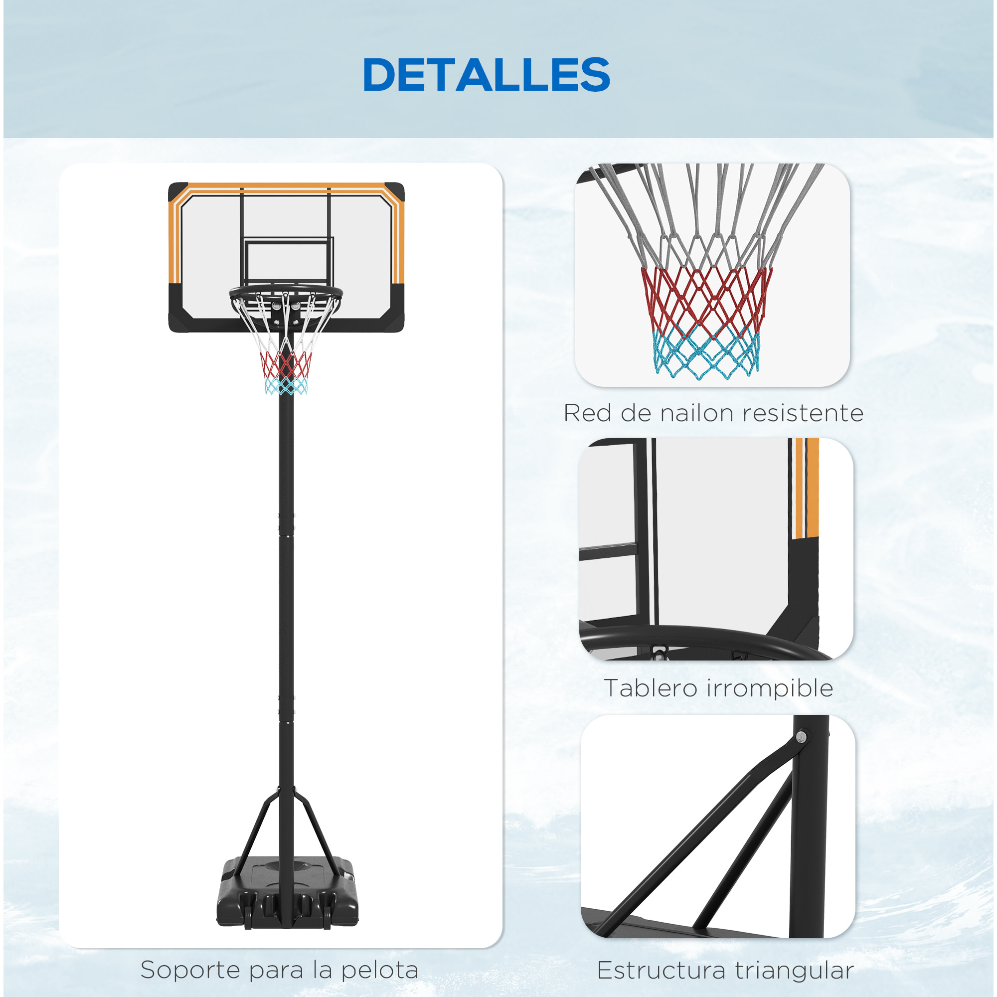 Canasta de Baloncesto de Exterior con Altura Ajustable 235-264 cm Aro de Baloncesto con Soporte Canasta de Baloncesto con Ruedas Base Rellenable Negro