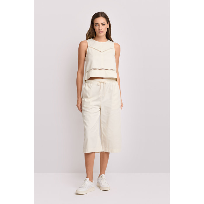 Kocca - Top cropped con inserti traforati Donna, Tinta unita, Girocollo