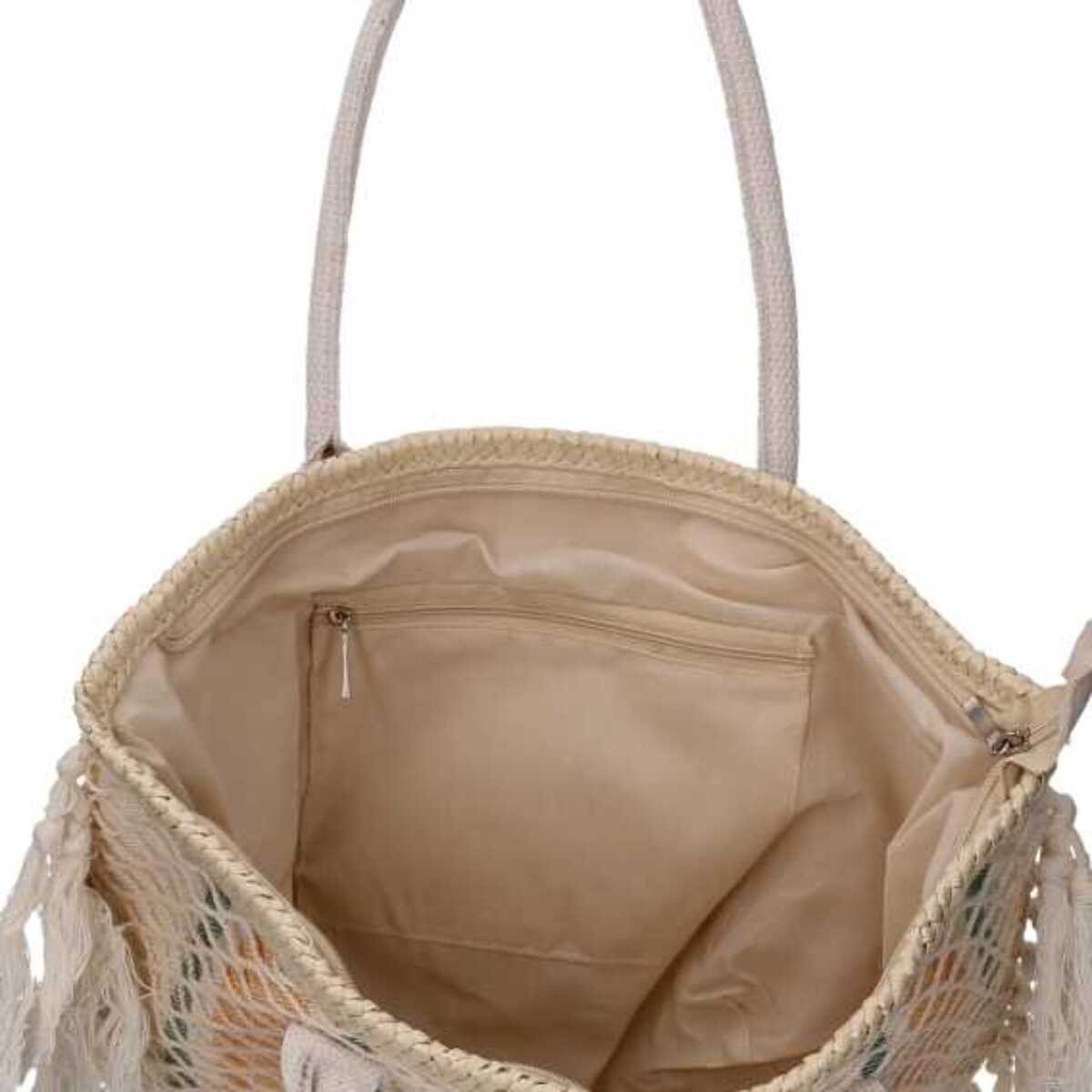 Borsa in tessuto a righe arancioni con nappe cm40x13h32/50