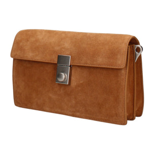 Borsa a tracolla da donna Made in Italy - Celeste Prime - Pelle scamosciata - 24.0 x 15.0 x 7.0 cm