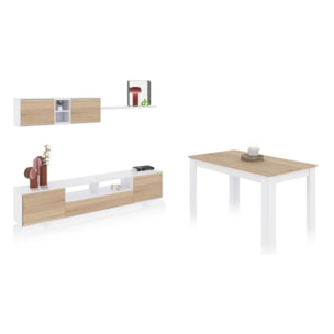 Pack salón con mesa de comedor Kenzo Plus VB Blanco Artik (Blanco Mate) - Roble Canadian