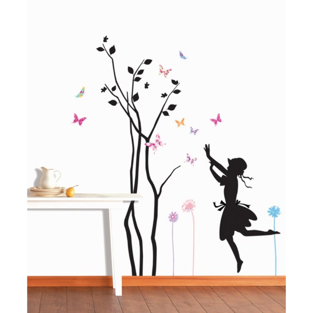 Stickers Muraux décoration adhésifs arbre petite fille et papillons