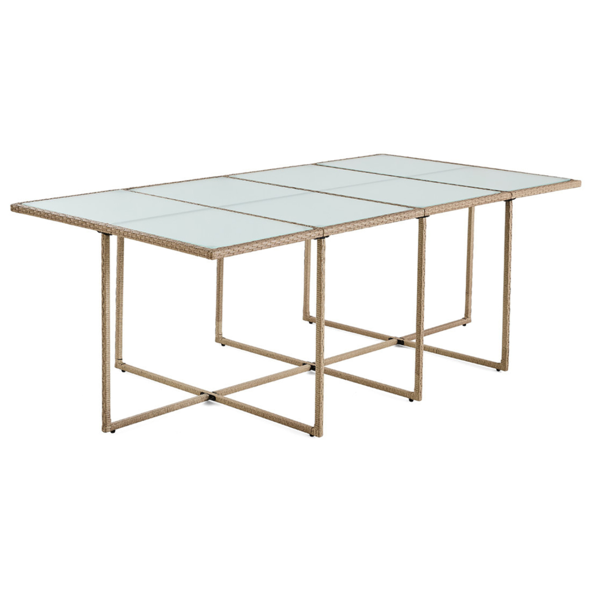 Fira – salon de jardin encastrable en résine tressée beige - 12 places - coussins beige + housse de protection - Beige