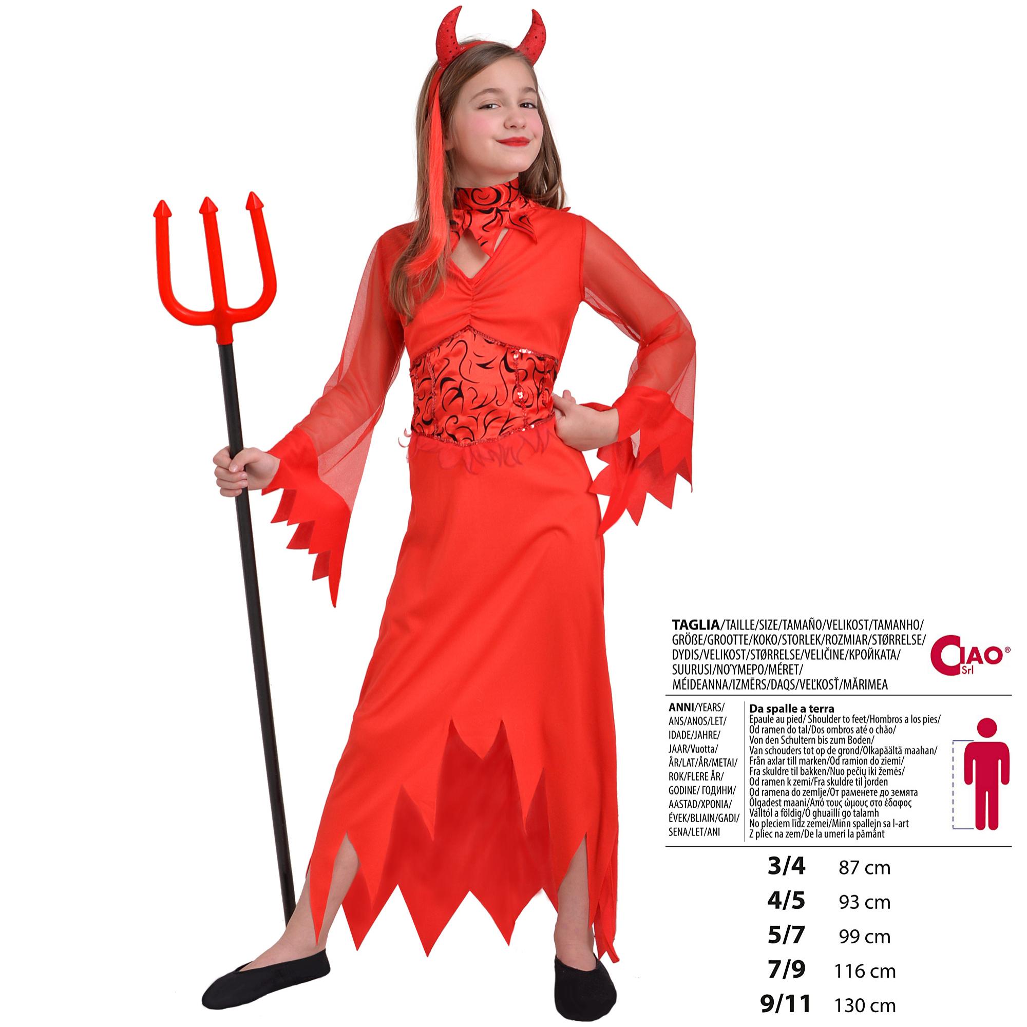 Diavoletta Red Devil Girl Costume Halloween Con Cerchietto Forcone Bambina