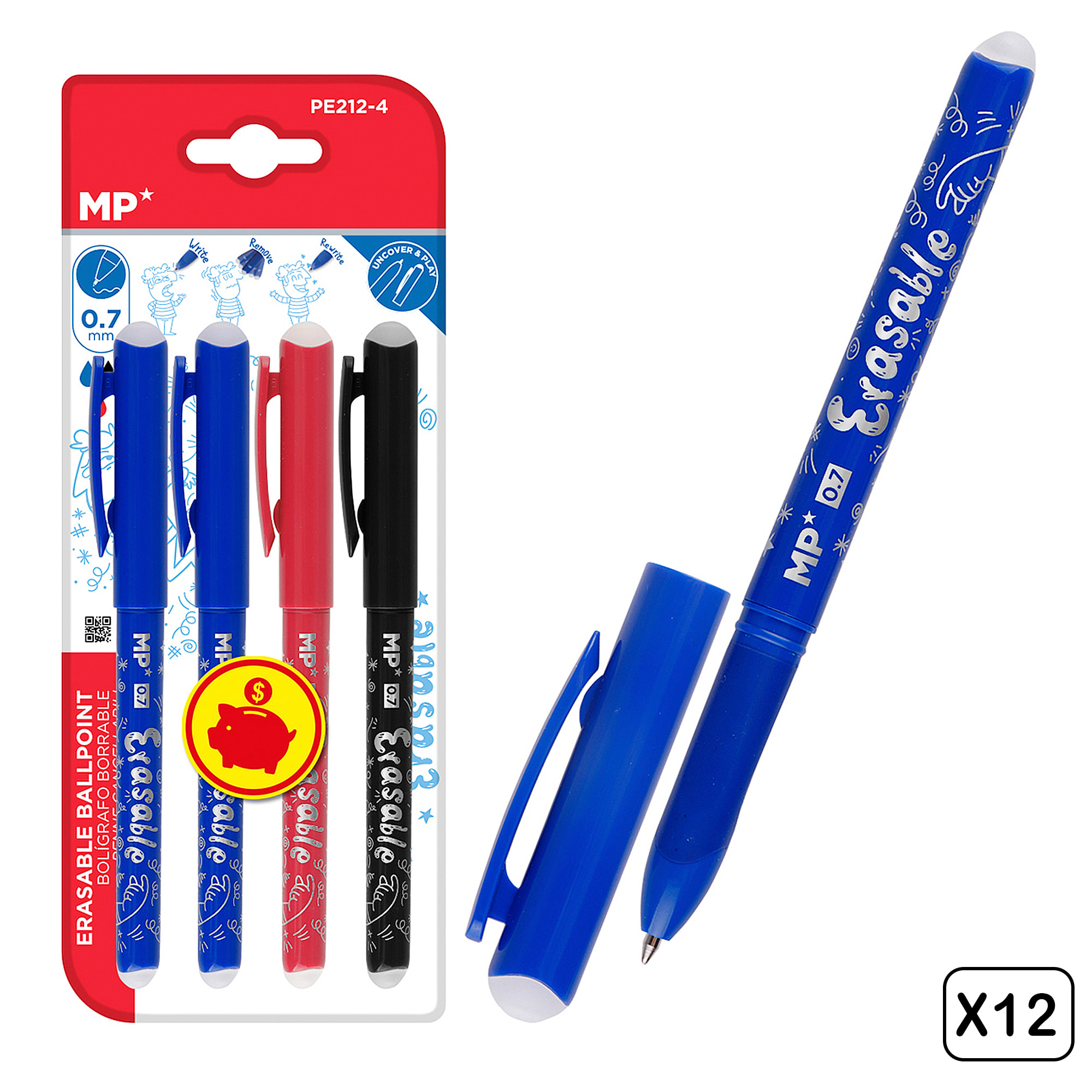 12 PACKS BOLÍGRAFO BORRABLE 4 Uds.