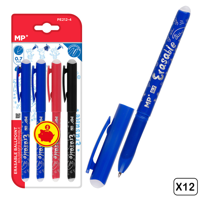 12 PACKS BOLÍGRAFO BORRABLE 4 Uds.