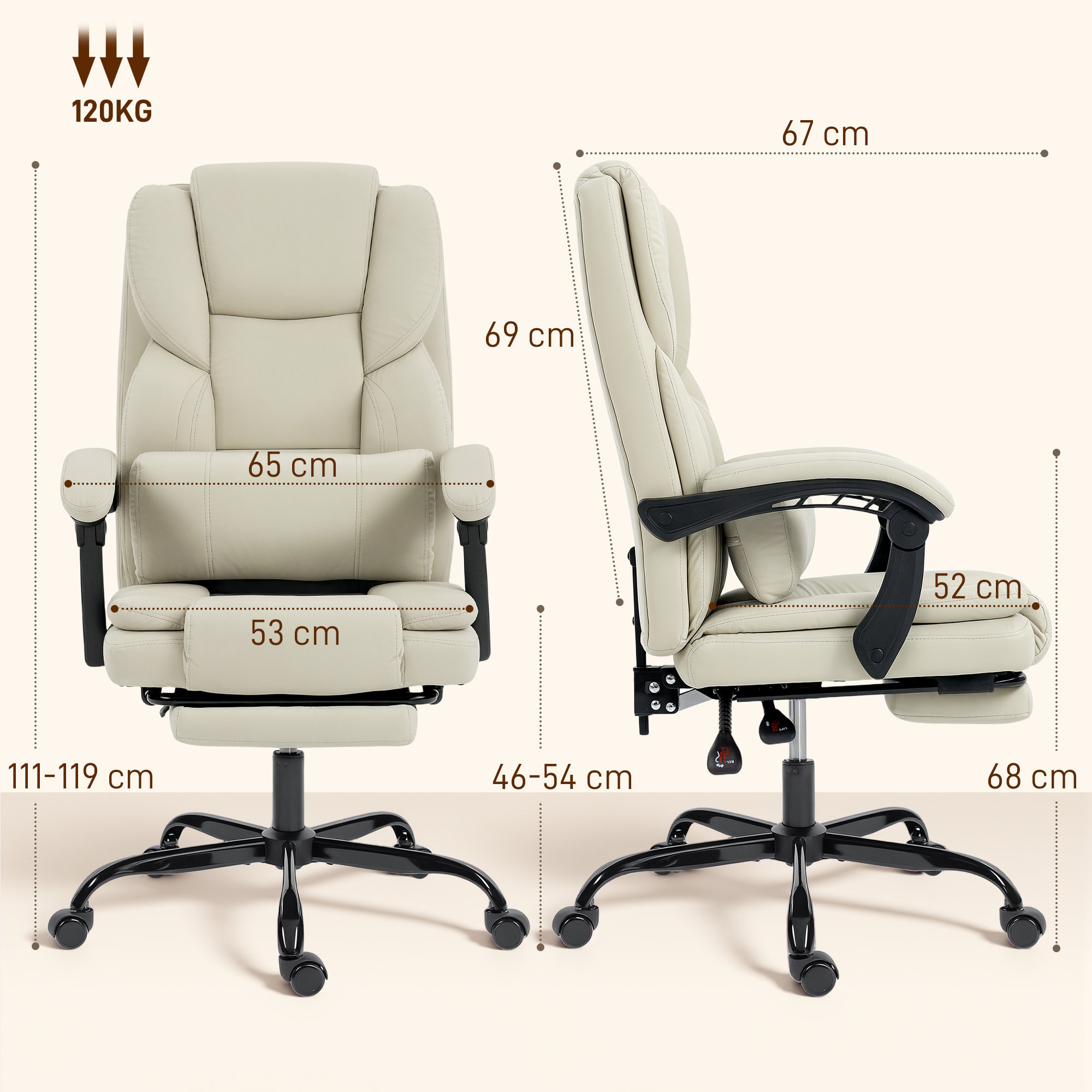 Fauteuil de bureau manager inclinable repose-pieds beige