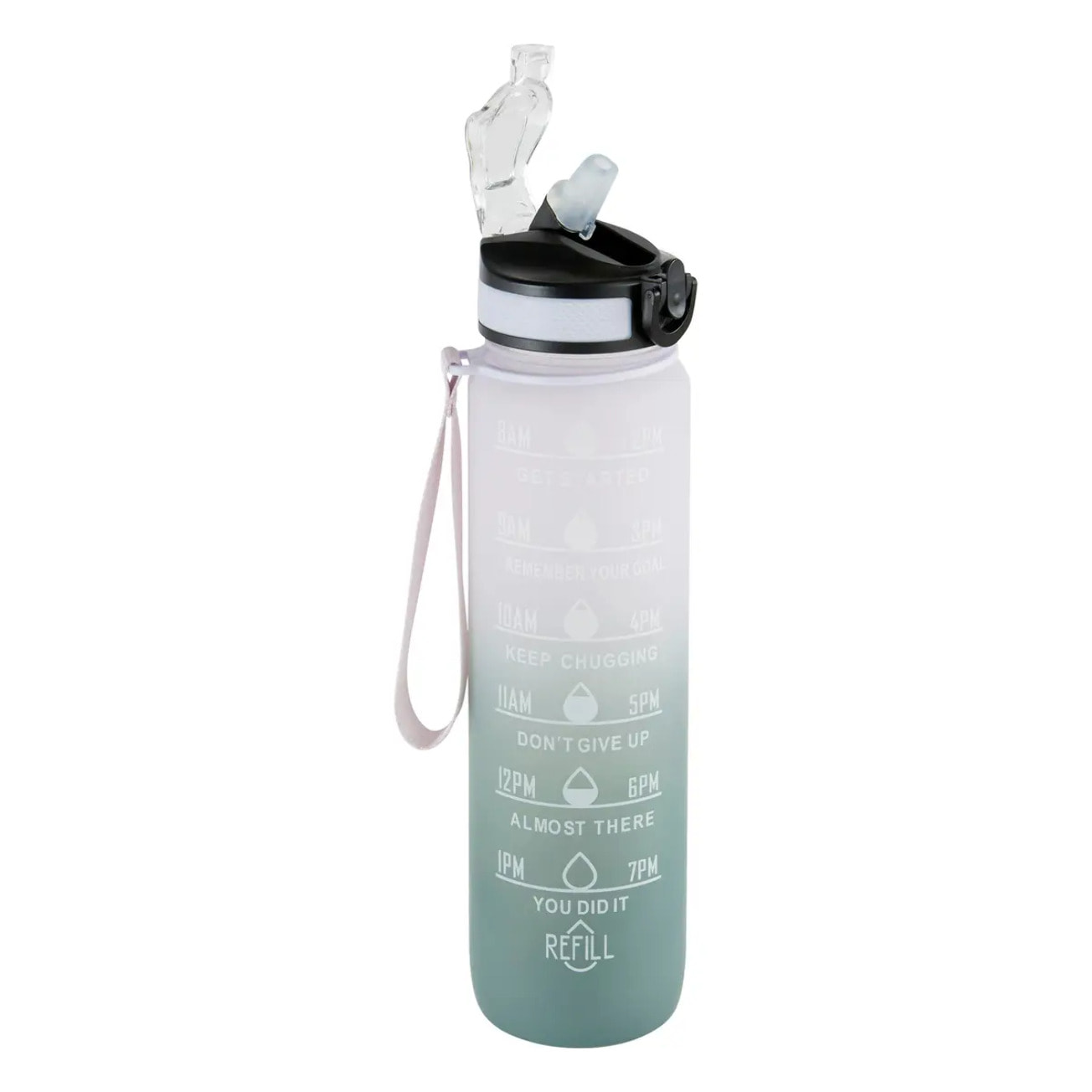 Bouteille avec paille en silicone intégrée 1L