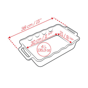 Plat céramique four rectangulaire festonné bleu océan 38 cm Délices