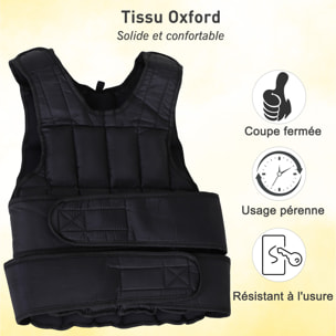 Gilet lesté réglable veste lestée 20 Kg max. poids amovibles entrainement musculation exercice boxe oxford noir