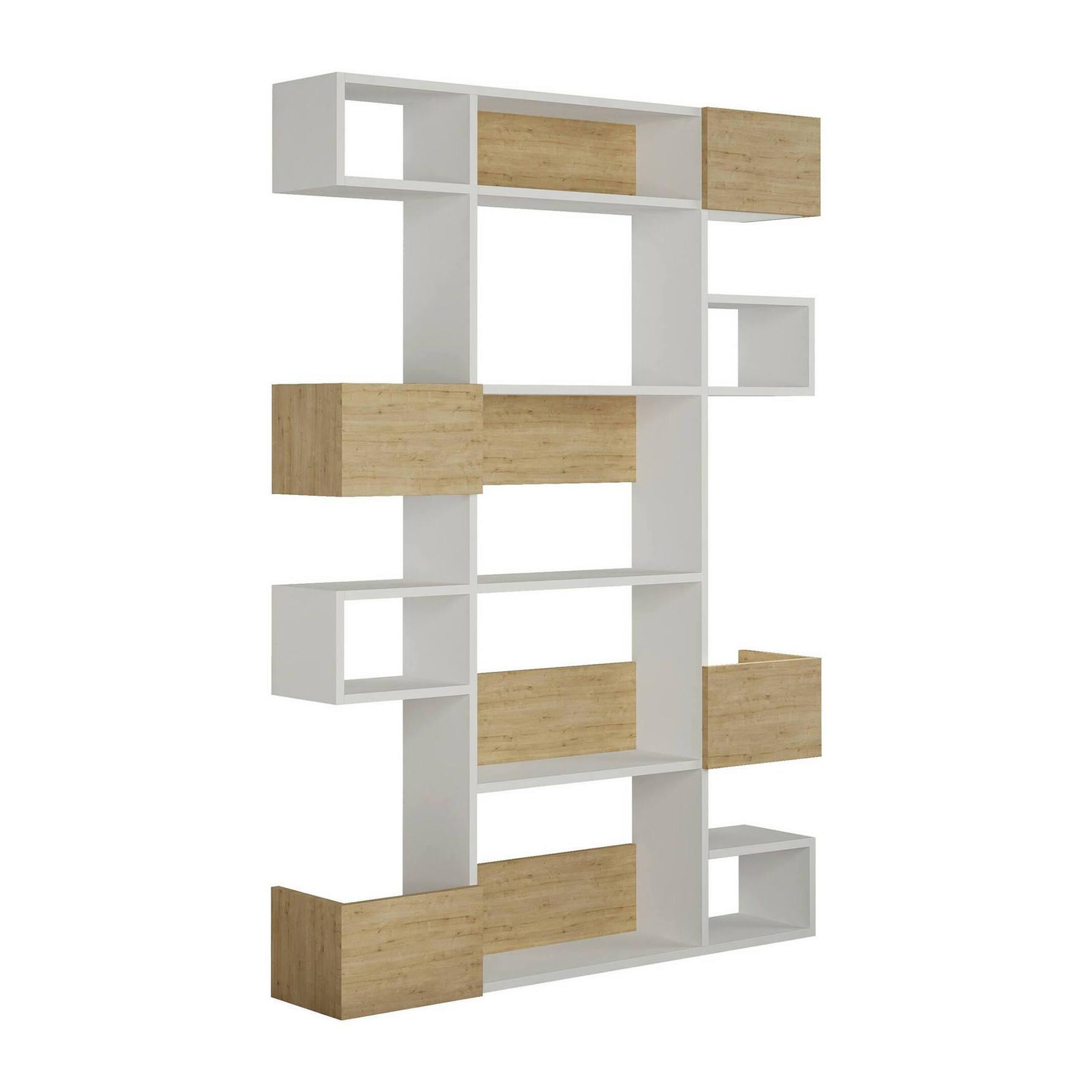 Libreria Dpiron, Scaffale da ufficio, Mobile portalibri, Biblioteca, 120x25h171 cm, Bianco e Rovere